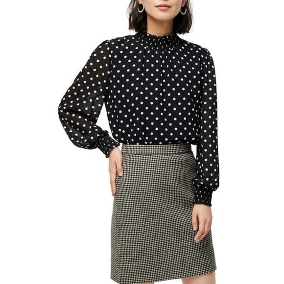 J. Crew Smocked Dot Crinkle Chiffon Top – Black & White – Size S - Picture 4 of 6